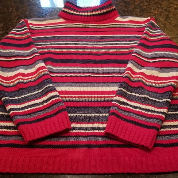 Tiara International red, blue, white striped sweater with some gold threading S - Picture 4 of 8